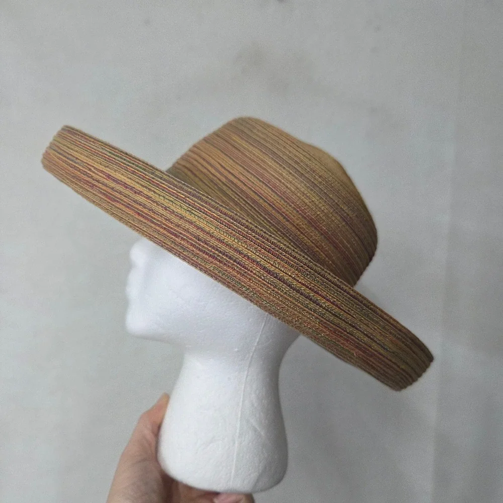 Scala Collezione Sun Hat Womens‎ One Size Multicolor Striped Wide Brim Bow Beach